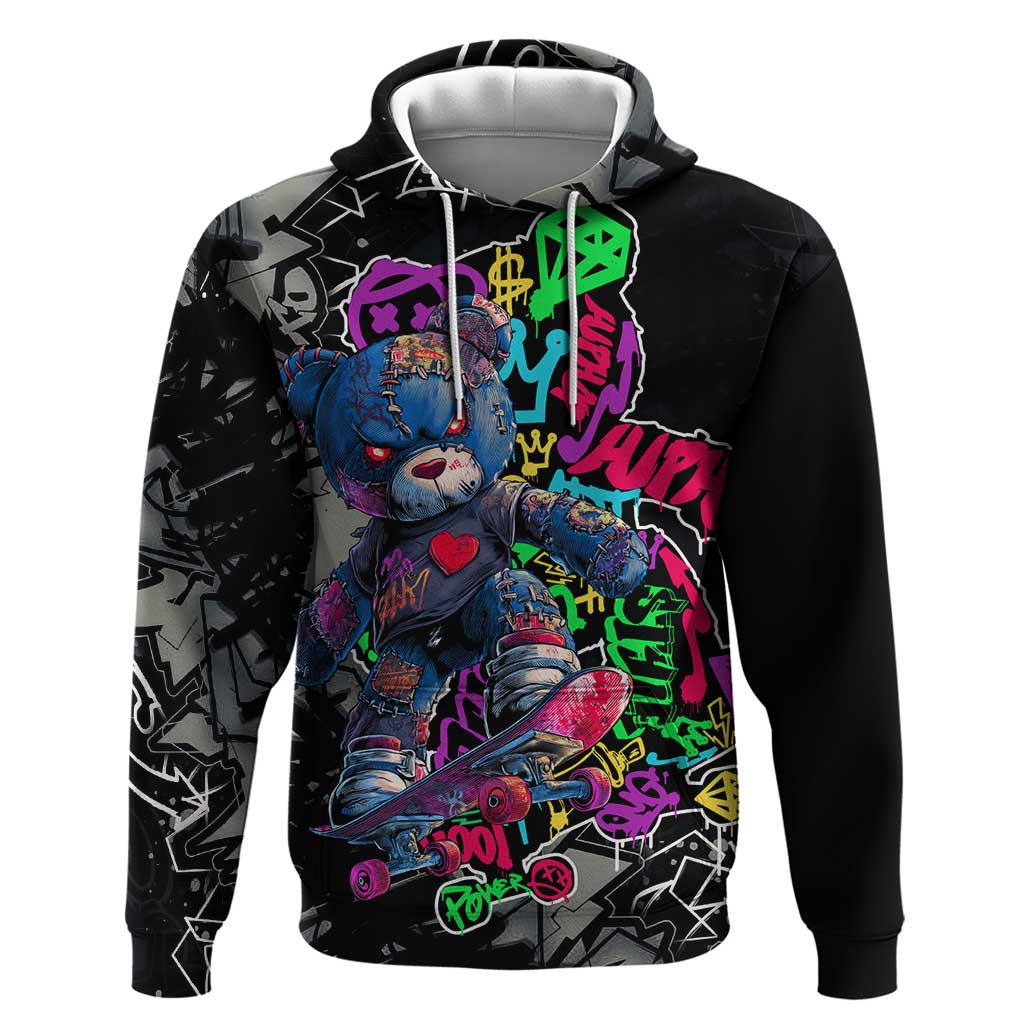 Teddy Bear Hip Hop Graffiti Street Art Hoodie Crown Shades and Colorful Spray Paint Design TS04