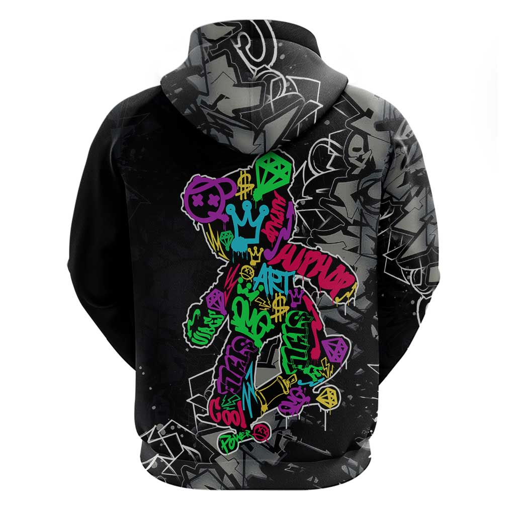 Teddy Bear Hip Hop Graffiti Street Art Hoodie Crown Shades and Colorful Spray Paint Design TS04