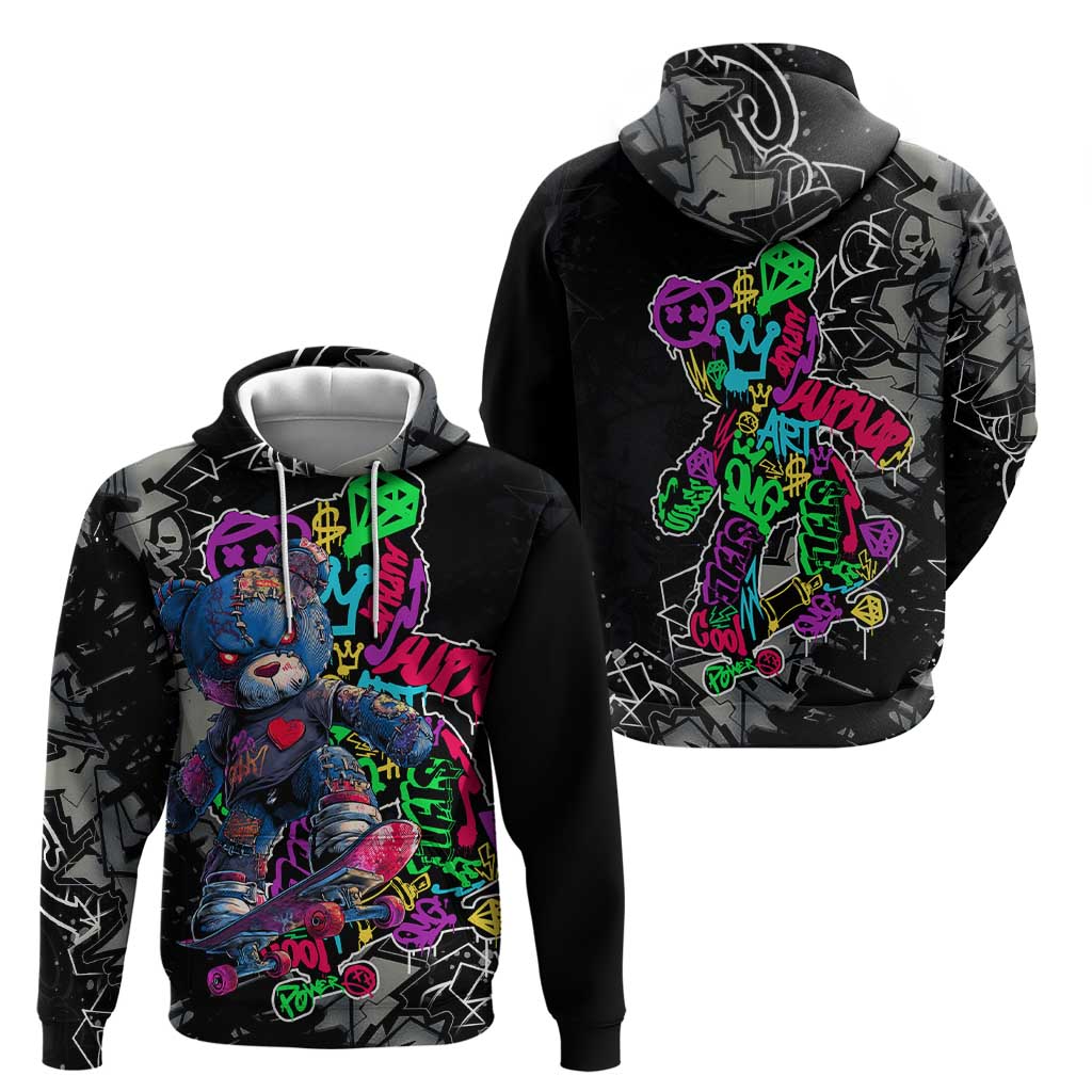 Teddy Bear Hip Hop Graffiti Street Art Hoodie Crown Shades and Colorful Spray Paint Design TS04