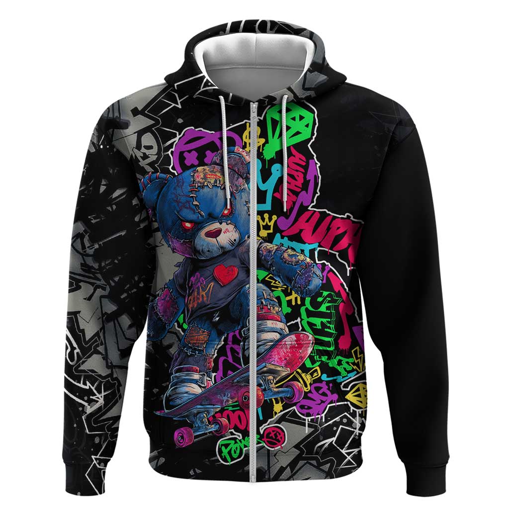 Teddy Bear Hip Hop Graffiti Street Art Hoodie Crown Shades and Colorful Spray Paint Design TS04