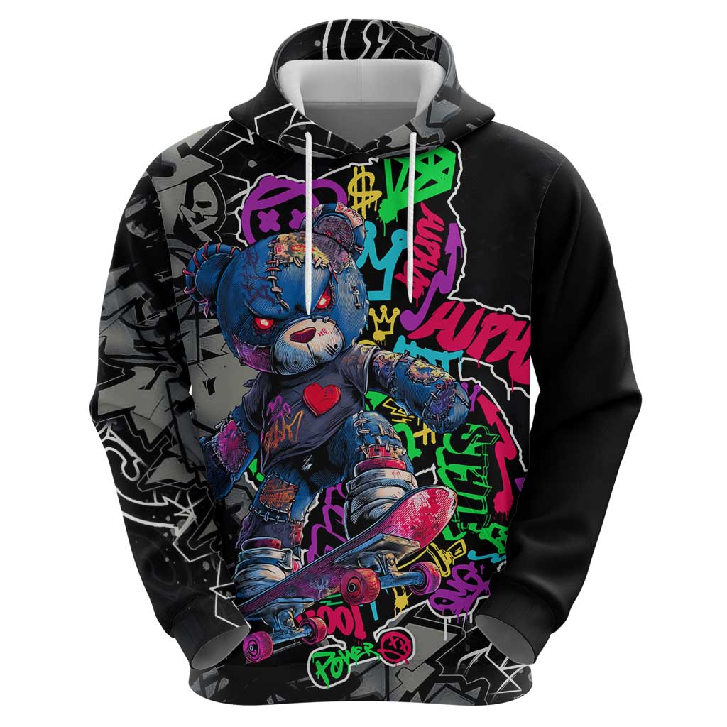 Teddy Bear Hip Hop Graffiti Street Art Hoodie Crown Shades and Colorful Spray Paint Design TS04