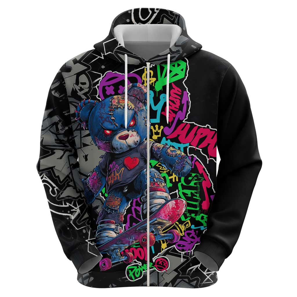 Teddy Bear Hip Hop Graffiti Street Art Hoodie Crown Shades and Colorful Spray Paint Design TS04