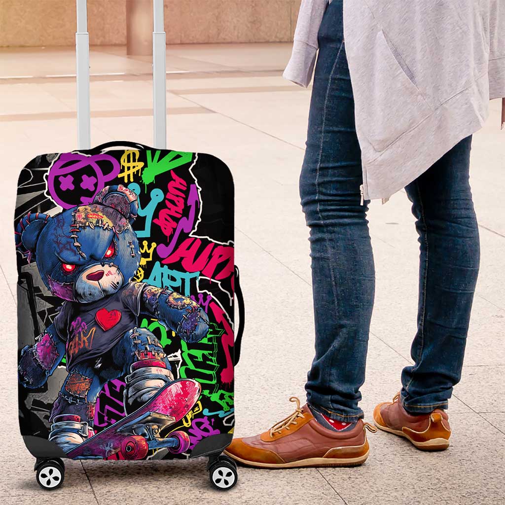 Teddy Bear Hip Hop Graffiti Street Art Luggage Cover Crown Shades and Colorful Spray Paint Design TS04