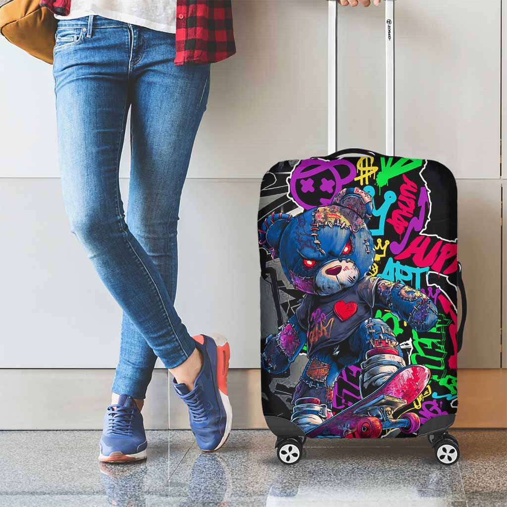 Teddy Bear Hip Hop Graffiti Street Art Luggage Cover Crown Shades and Colorful Spray Paint Design TS04