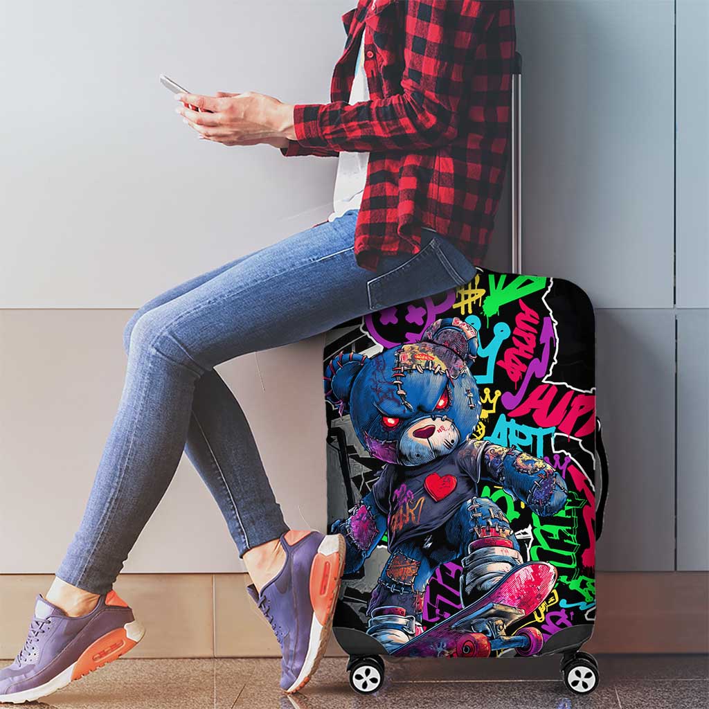 Teddy Bear Hip Hop Graffiti Street Art Luggage Cover Crown Shades and Colorful Spray Paint Design TS04