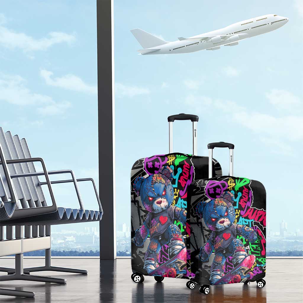 Teddy Bear Hip Hop Graffiti Street Art Luggage Cover Crown Shades and Colorful Spray Paint Design TS04