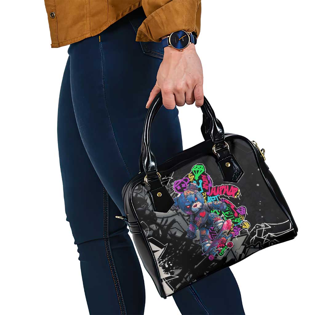 Teddy Bear Hip Hop Graffiti Street Art Shoulder Handbag Crown Shades and Colorful Spray Paint Design TS04
