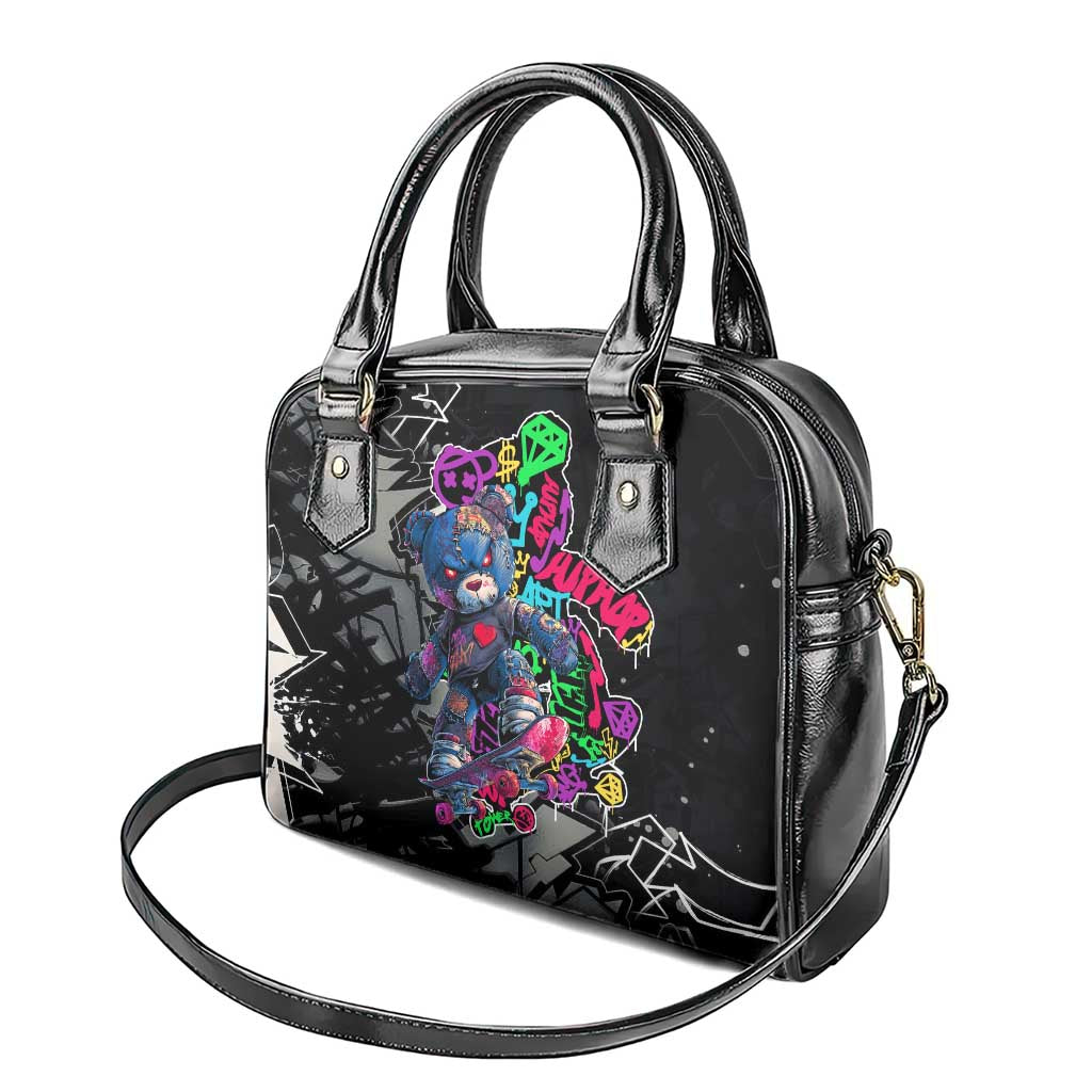 Teddy Bear Hip Hop Graffiti Street Art Shoulder Handbag Crown Shades and Colorful Spray Paint Design TS04