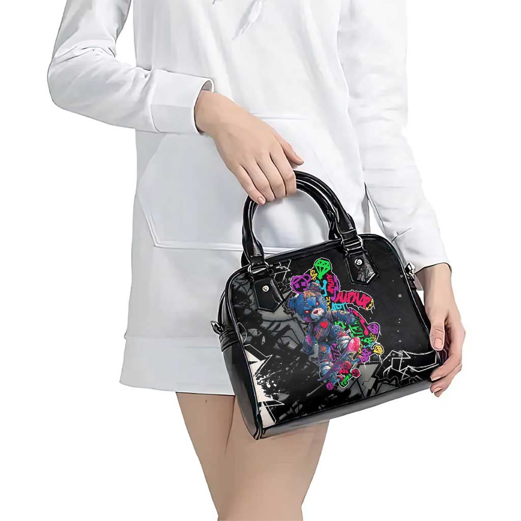 Teddy Bear Hip Hop Graffiti Street Art Shoulder Handbag Crown Shades and Colorful Spray Paint Design TS04