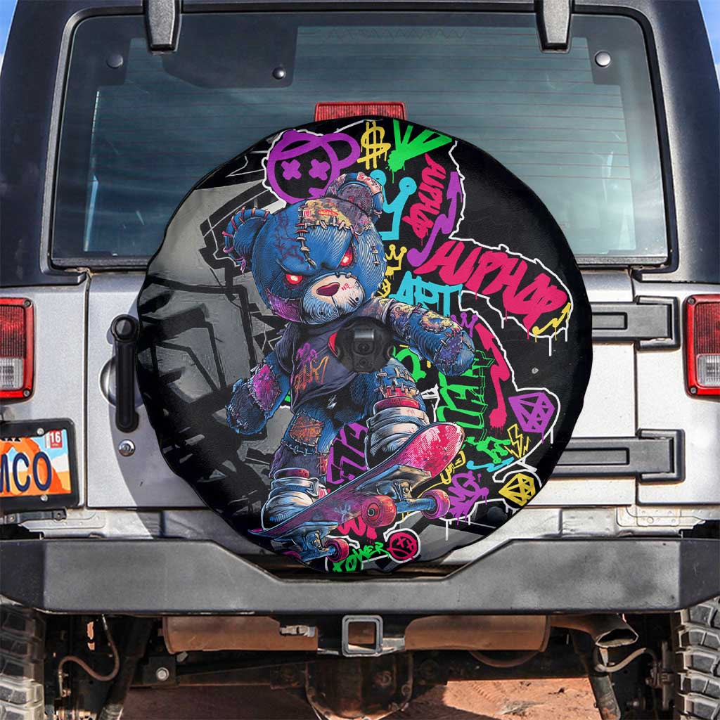 Teddy Bear Hip Hop Graffiti Street Art Spare Tire Cover Crown Shades and Colorful Spray Paint Design TS04