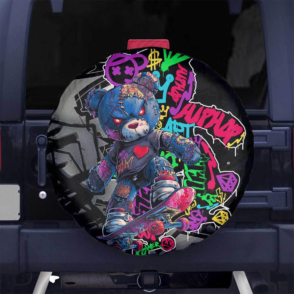 Teddy Bear Hip Hop Graffiti Street Art Spare Tire Cover Crown Shades and Colorful Spray Paint Design TS04