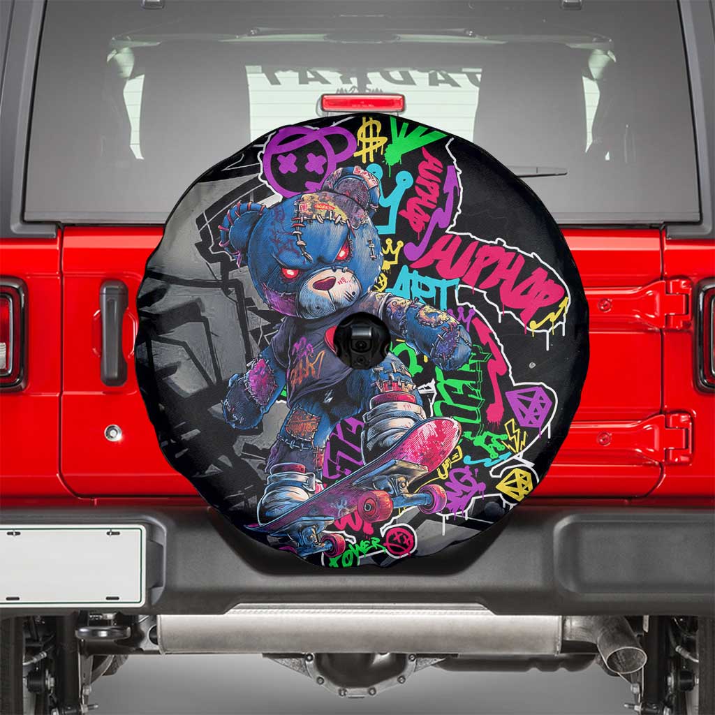 Teddy Bear Hip Hop Graffiti Street Art Spare Tire Cover Crown Shades and Colorful Spray Paint Design TS04