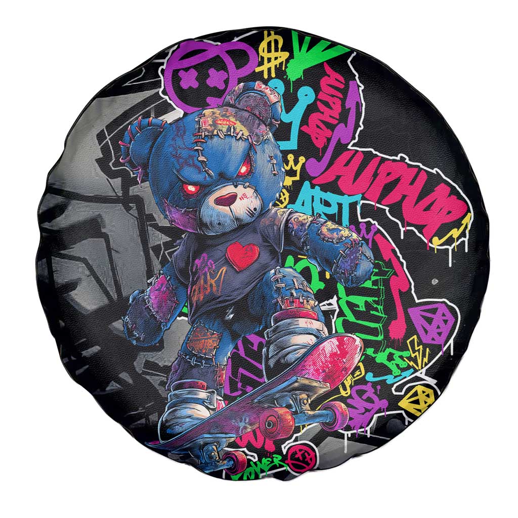 Teddy Bear Hip Hop Graffiti Street Art Spare Tire Cover Crown Shades and Colorful Spray Paint Design TS04