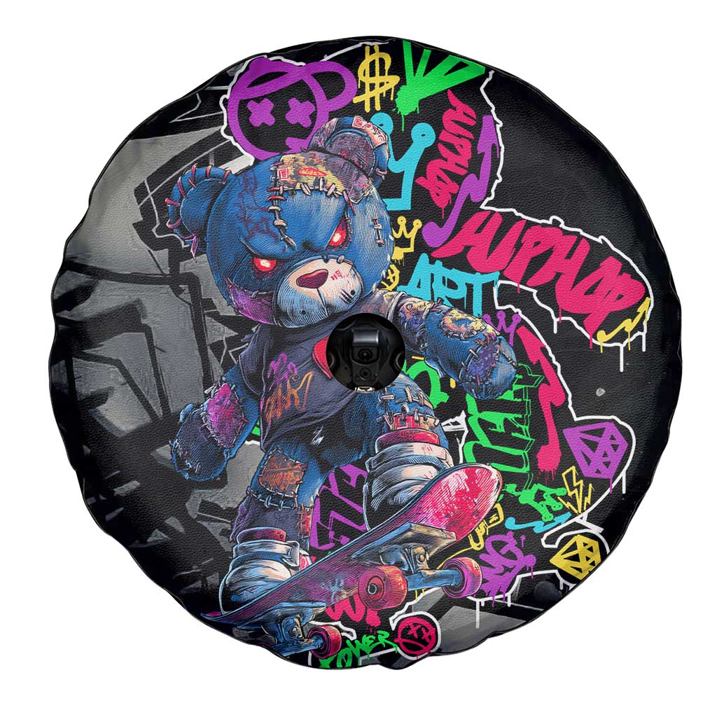 Teddy Bear Hip Hop Graffiti Street Art Spare Tire Cover Crown Shades and Colorful Spray Paint Design TS04