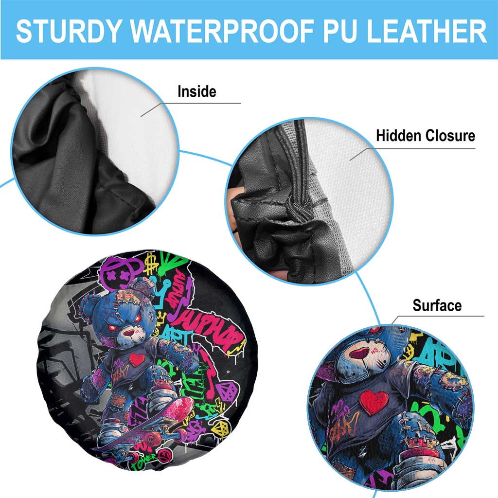 Teddy Bear Hip Hop Graffiti Street Art Spare Tire Cover Crown Shades and Colorful Spray Paint Design TS04