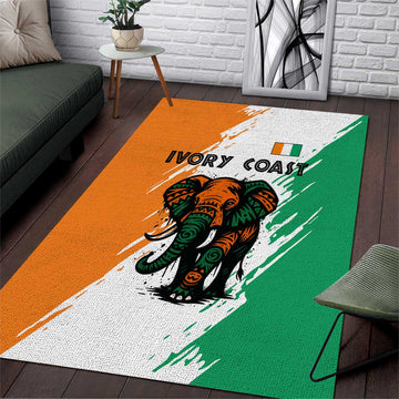 Ivory Coast Area Rug African Elephant in Ivorian Flag Colors TS04