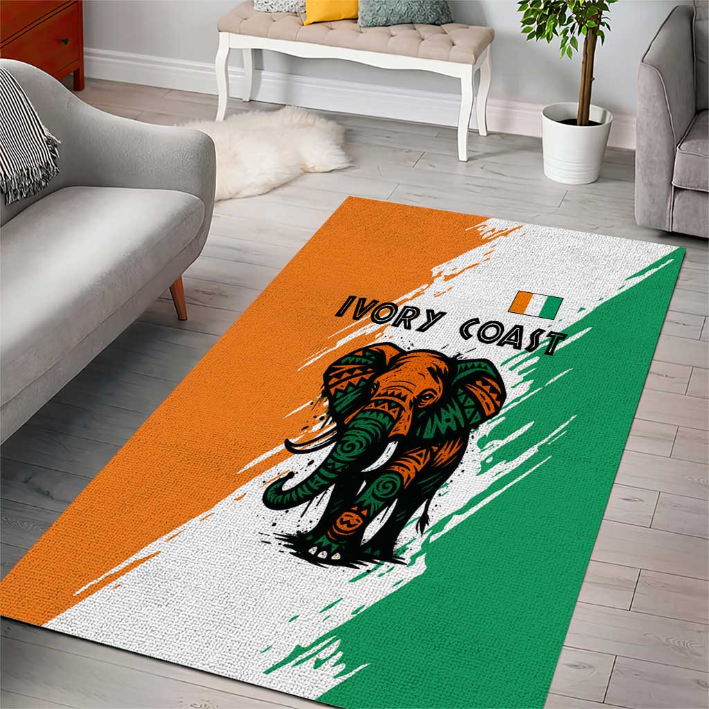Ivory Coast Area Rug African Elephant in Ivorian Flag Colors TS04