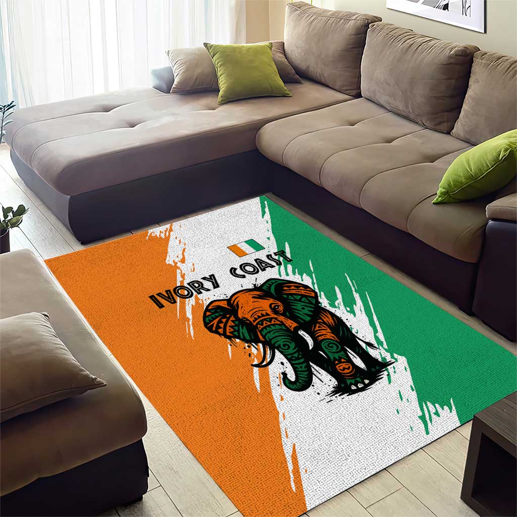 Ivory Coast Area Rug African Elephant in Ivorian Flag Colors TS04