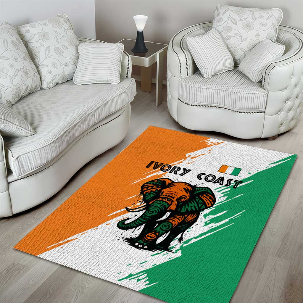 Ivory Coast Area Rug African Elephant in Ivorian Flag Colors TS04