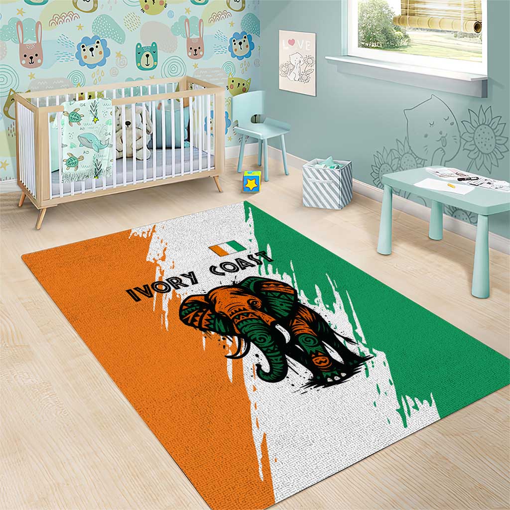 Ivory Coast Area Rug African Elephant in Ivorian Flag Colors TS04