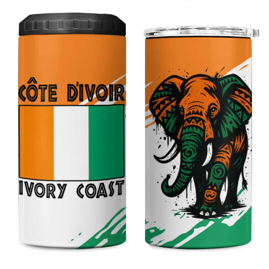 Ivory Coast 4 in 1 Can Cooler Tumbler African Elephant in Ivorian Flag Colors TS04