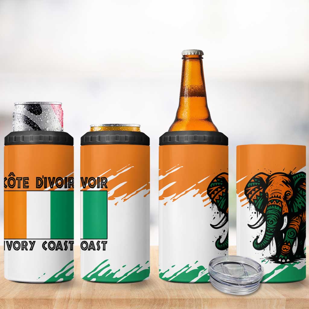Ivory Coast 4 in 1 Can Cooler Tumbler African Elephant in Ivorian Flag Colors TS04