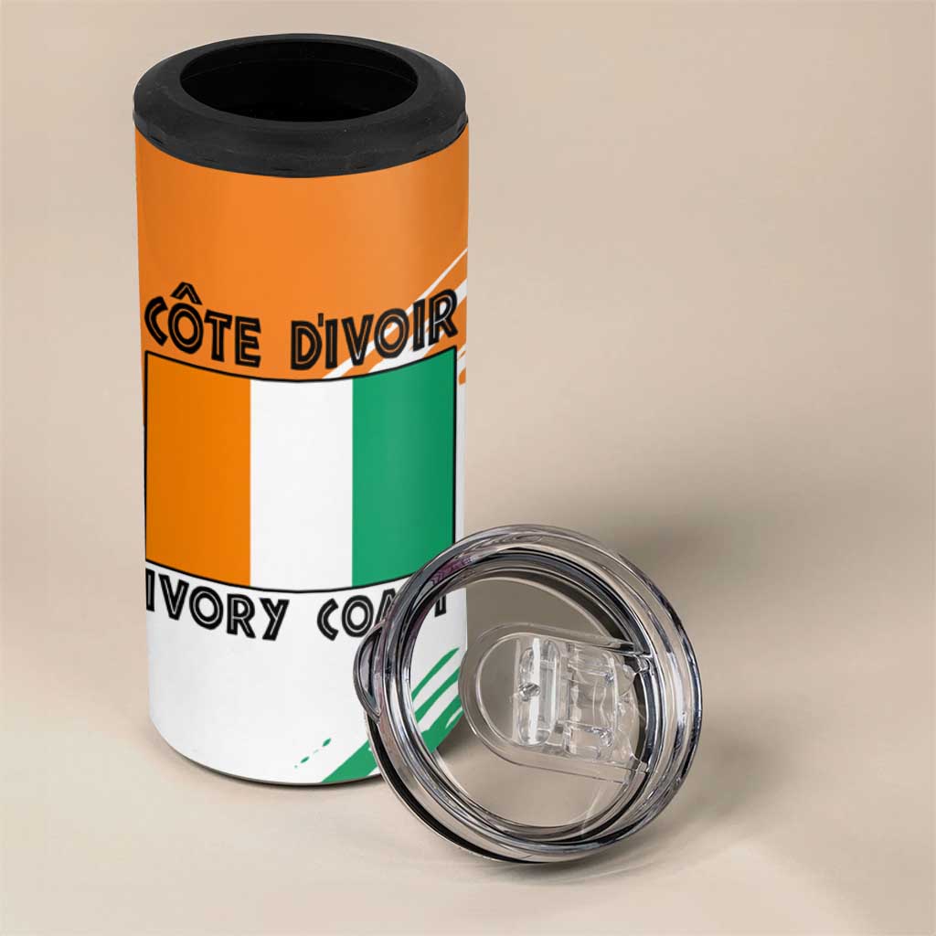 Ivory Coast 4 in 1 Can Cooler Tumbler African Elephant in Ivorian Flag Colors TS04