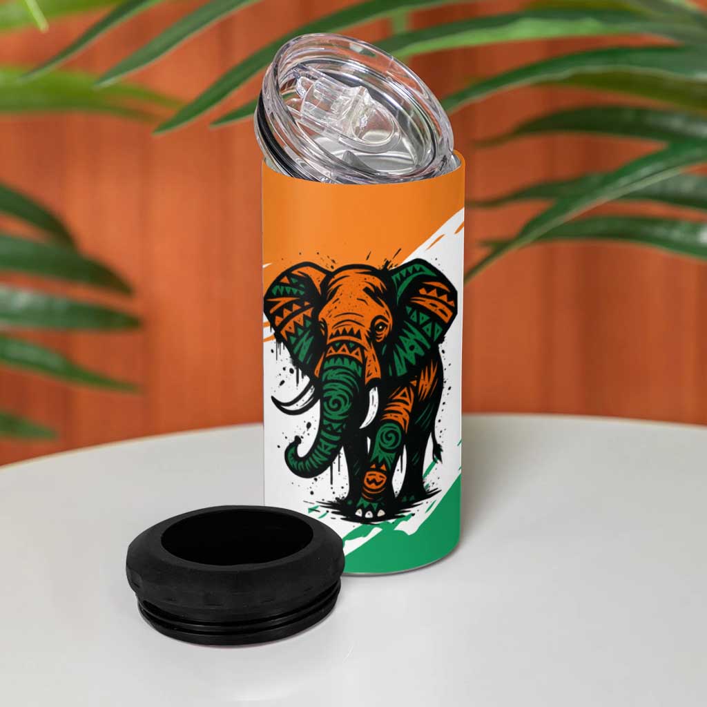Ivory Coast 4 in 1 Can Cooler Tumbler African Elephant in Ivorian Flag Colors TS04