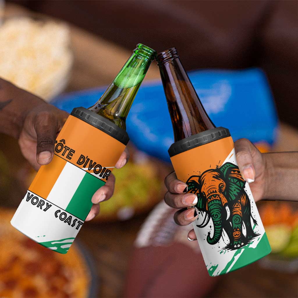Ivory Coast 4 in 1 Can Cooler Tumbler African Elephant in Ivorian Flag Colors TS04