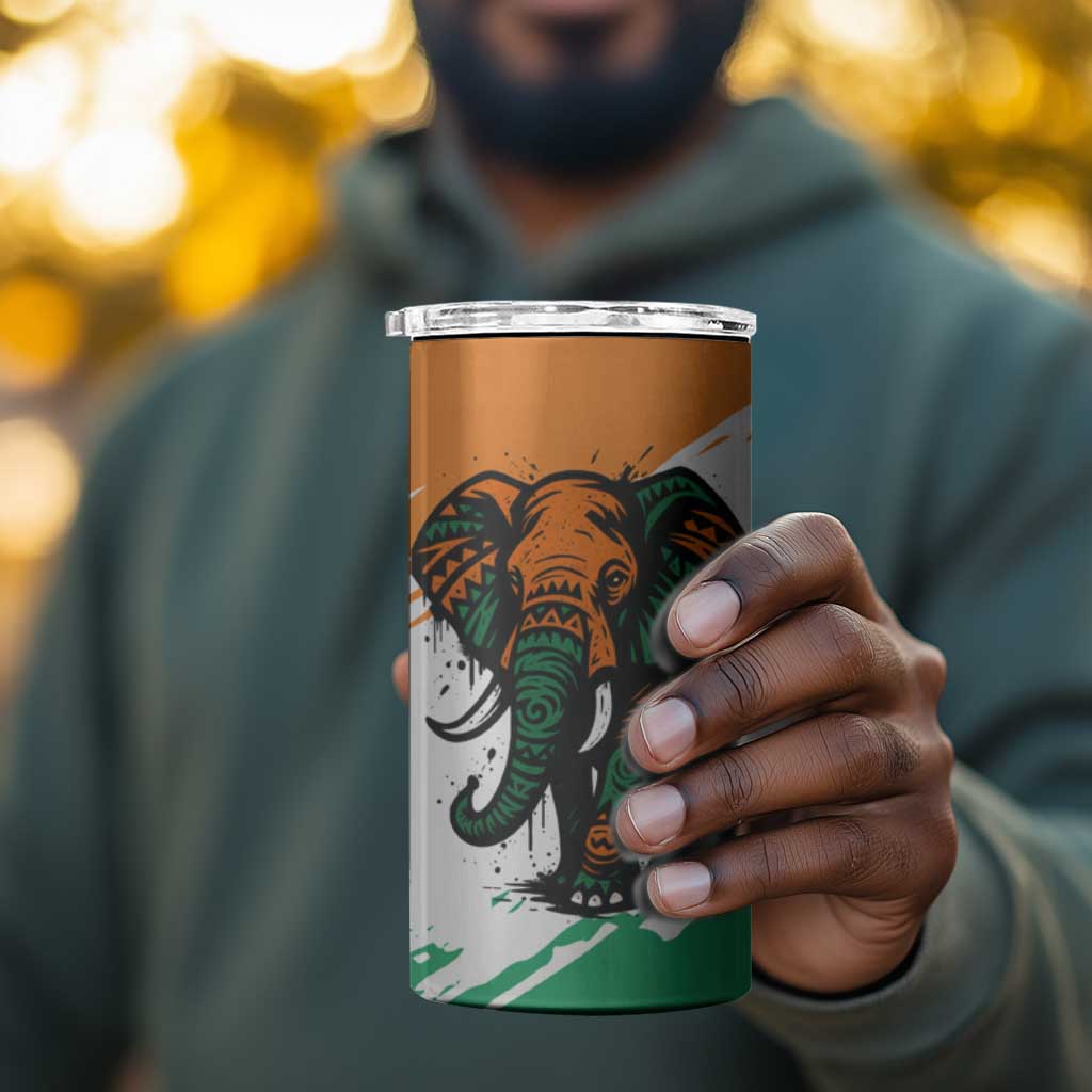 Ivory Coast 4 in 1 Can Cooler Tumbler African Elephant in Ivorian Flag Colors TS04