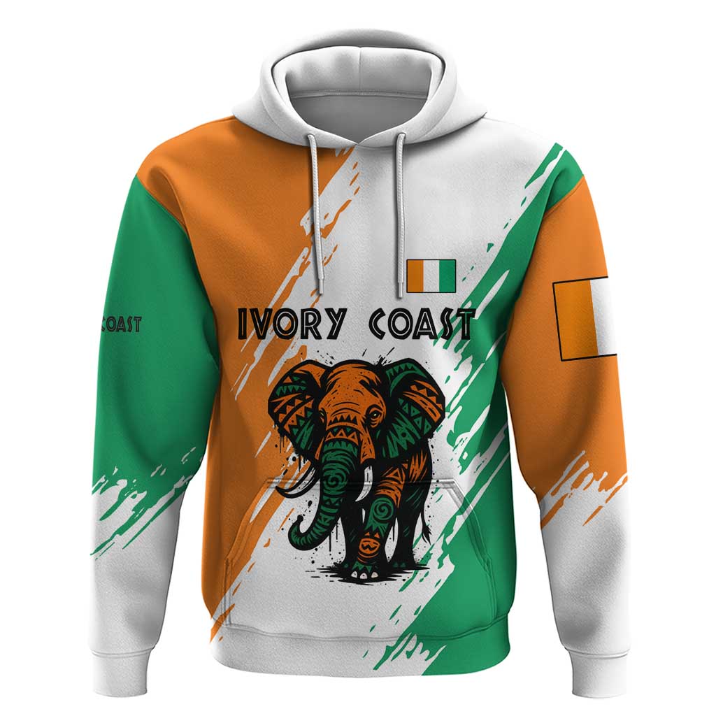 Ivory Coast Hoodie with Tribal Elephant and Paint Splash Design TS04