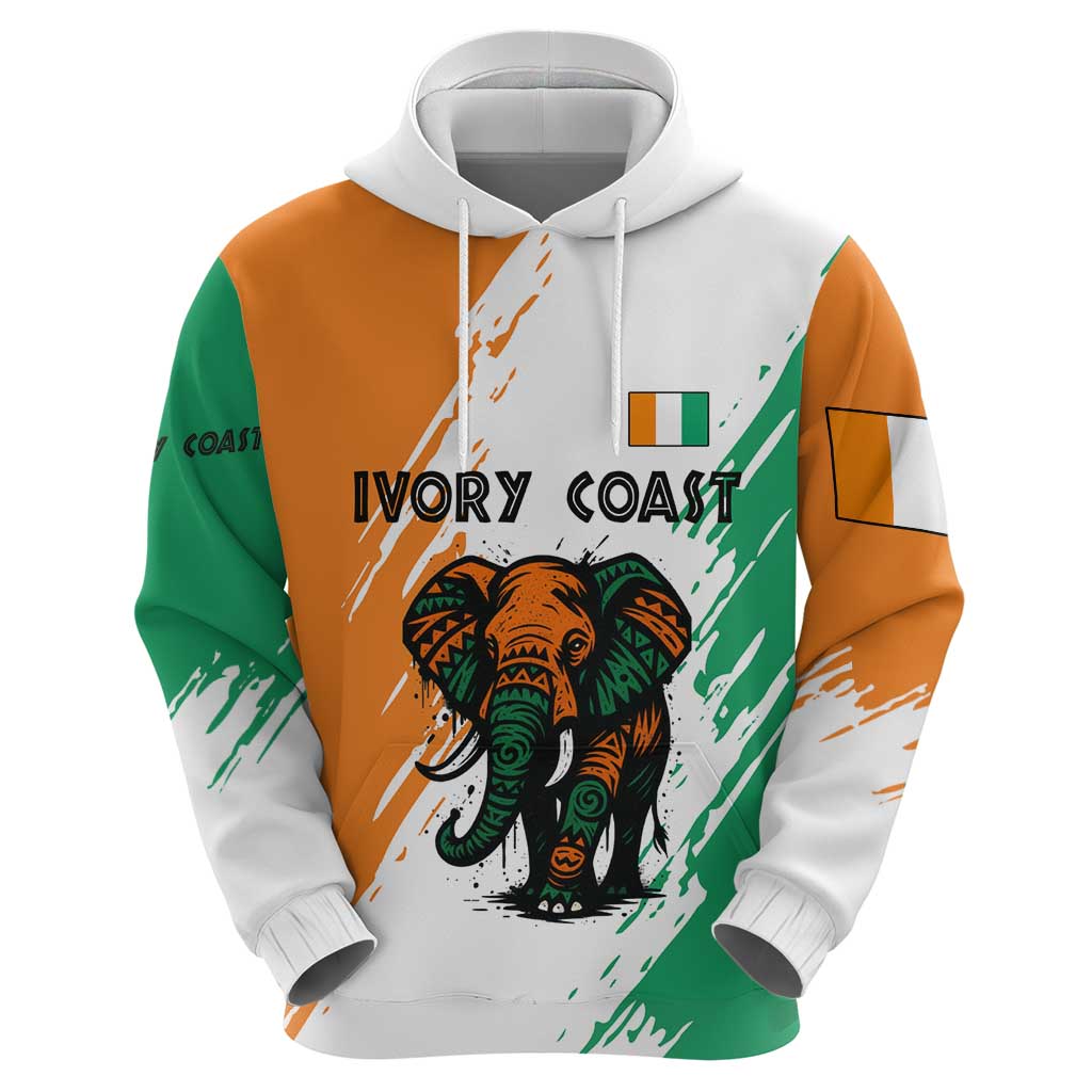 Ivory Coast Hoodie with Tribal Elephant and Paint Splash Design TS04