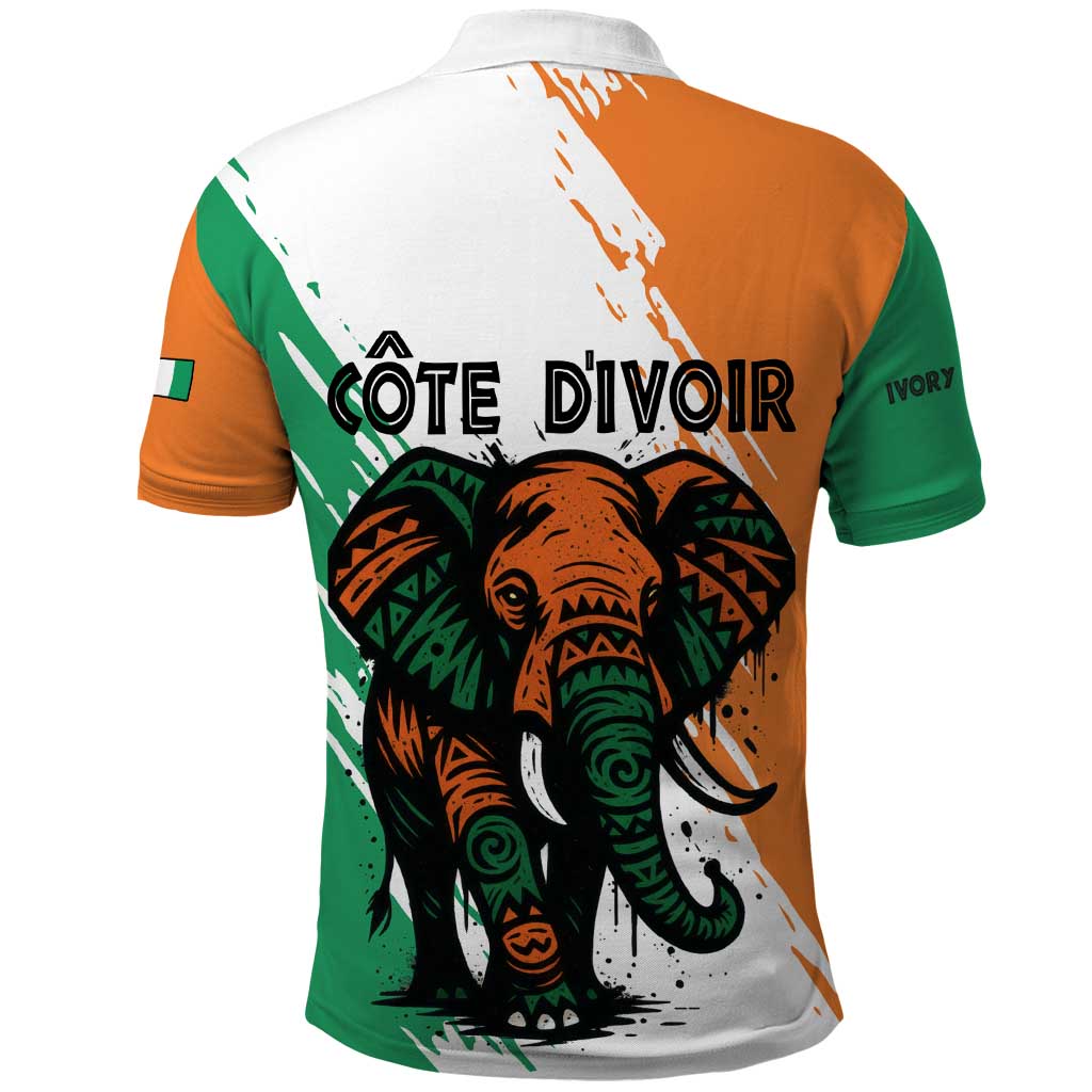 Ivory Coast Polo Shirt with Tribal Elephant and Paint Splash Design TS04