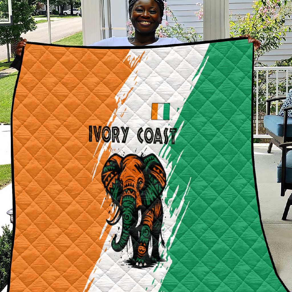 Ivory Coast Quilt African Elephant in Ivorian Flag Colors TS04