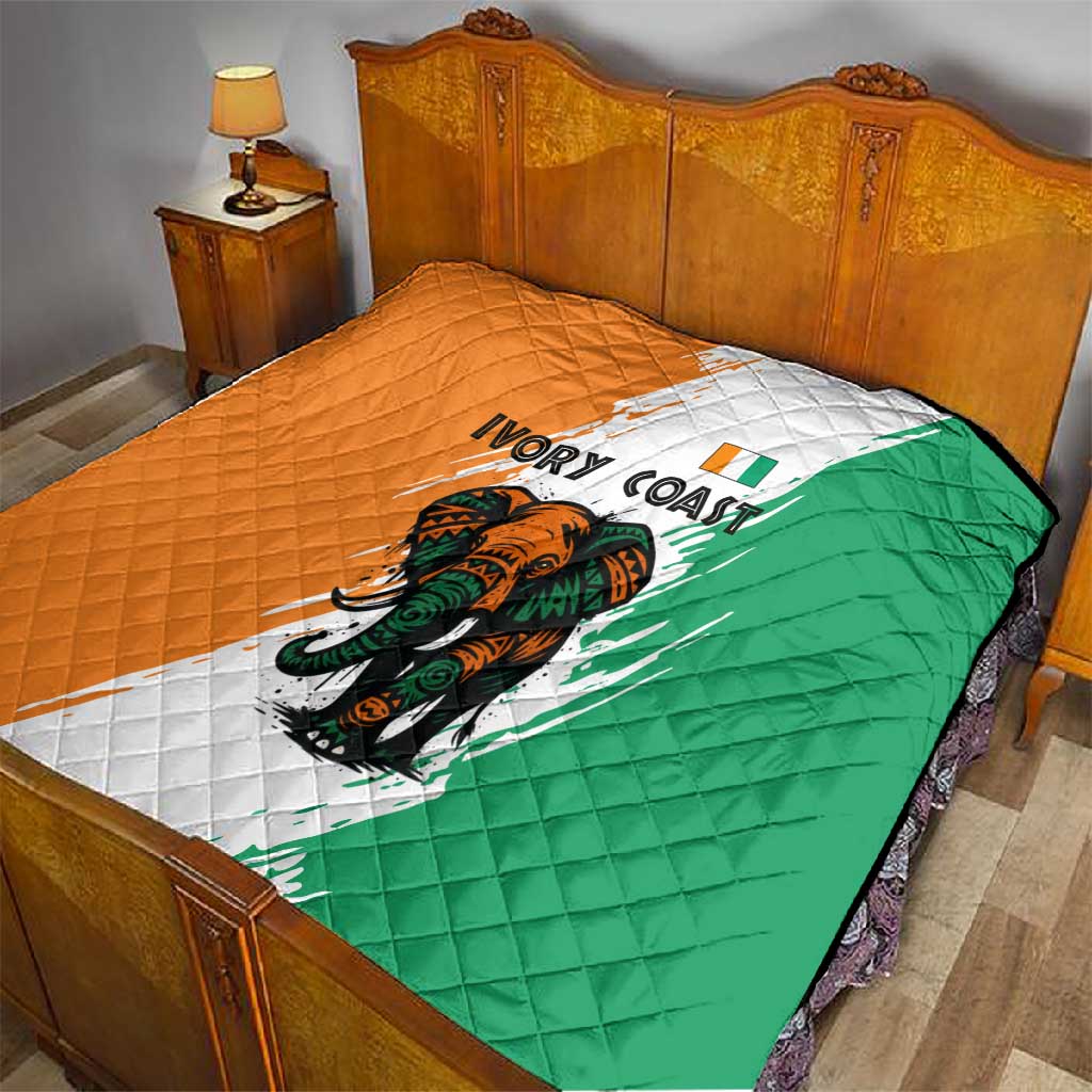 Ivory Coast Quilt African Elephant in Ivorian Flag Colors TS04
