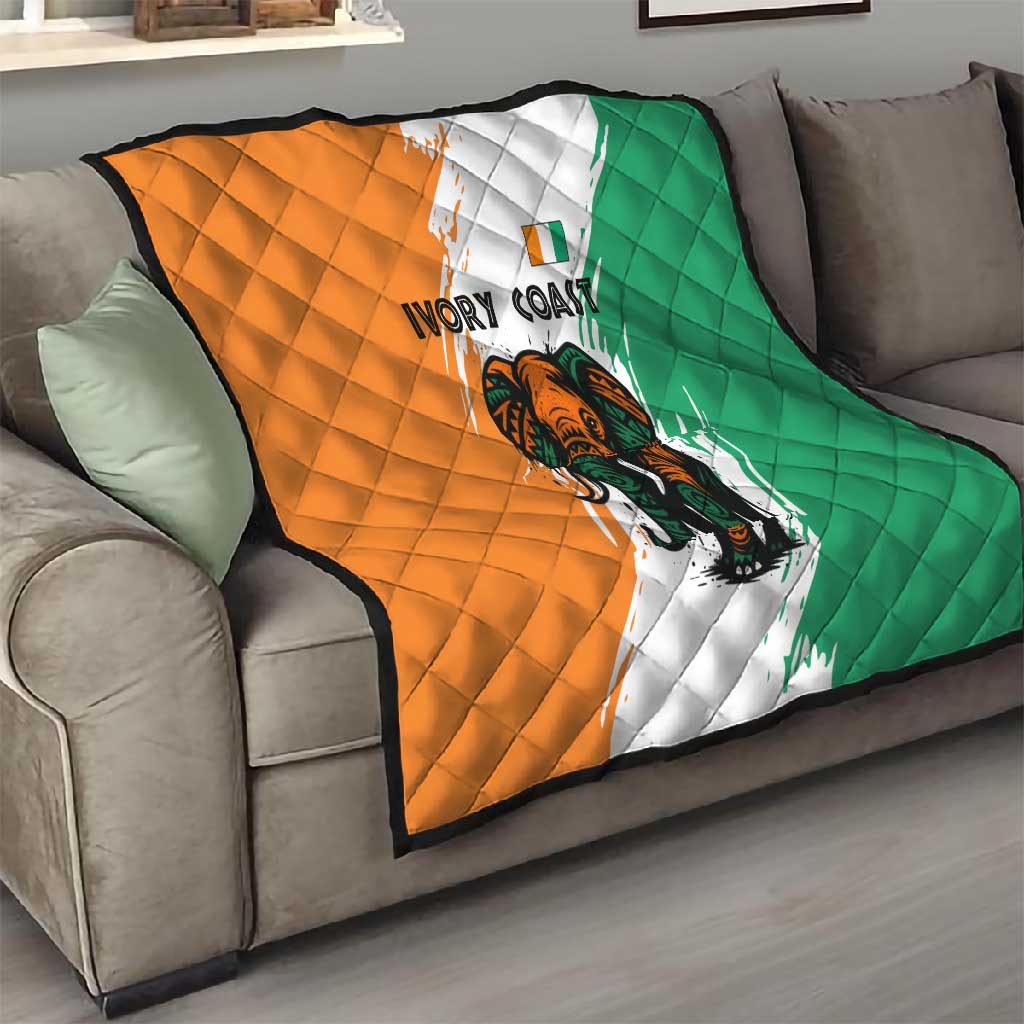 Ivory Coast Quilt African Elephant in Ivorian Flag Colors TS04