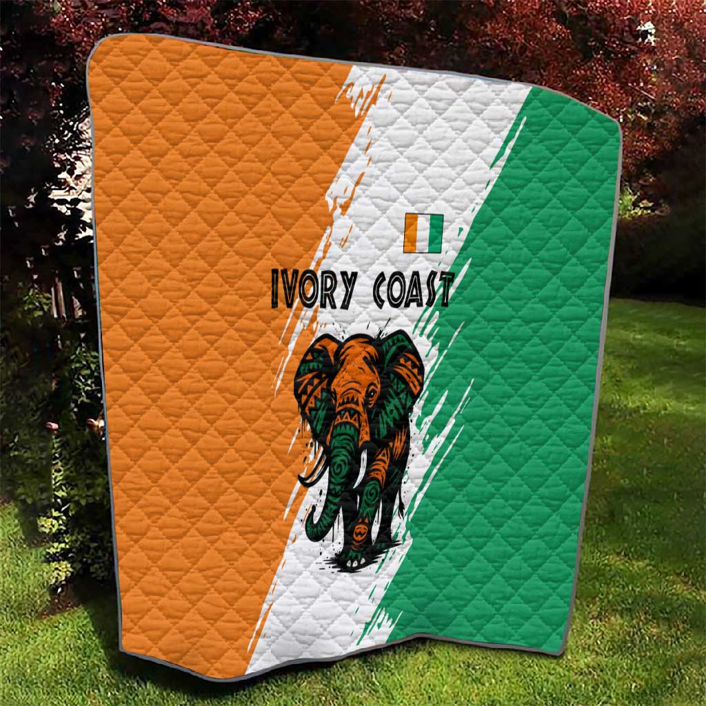 Ivory Coast Quilt African Elephant in Ivorian Flag Colors TS04