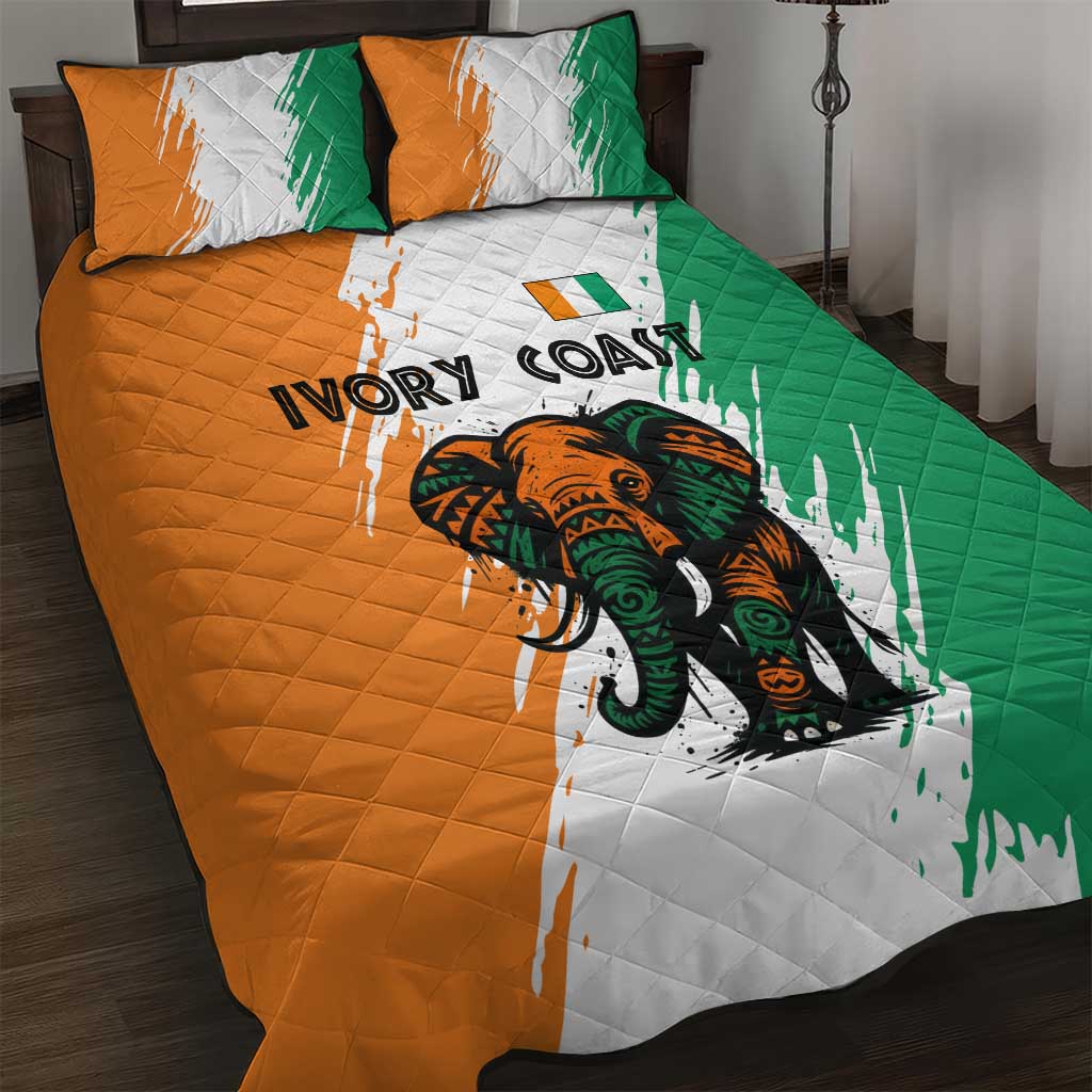 Ivory Coast Quilt Bed Set African Elephant in Ivorian Flag Colors TS04