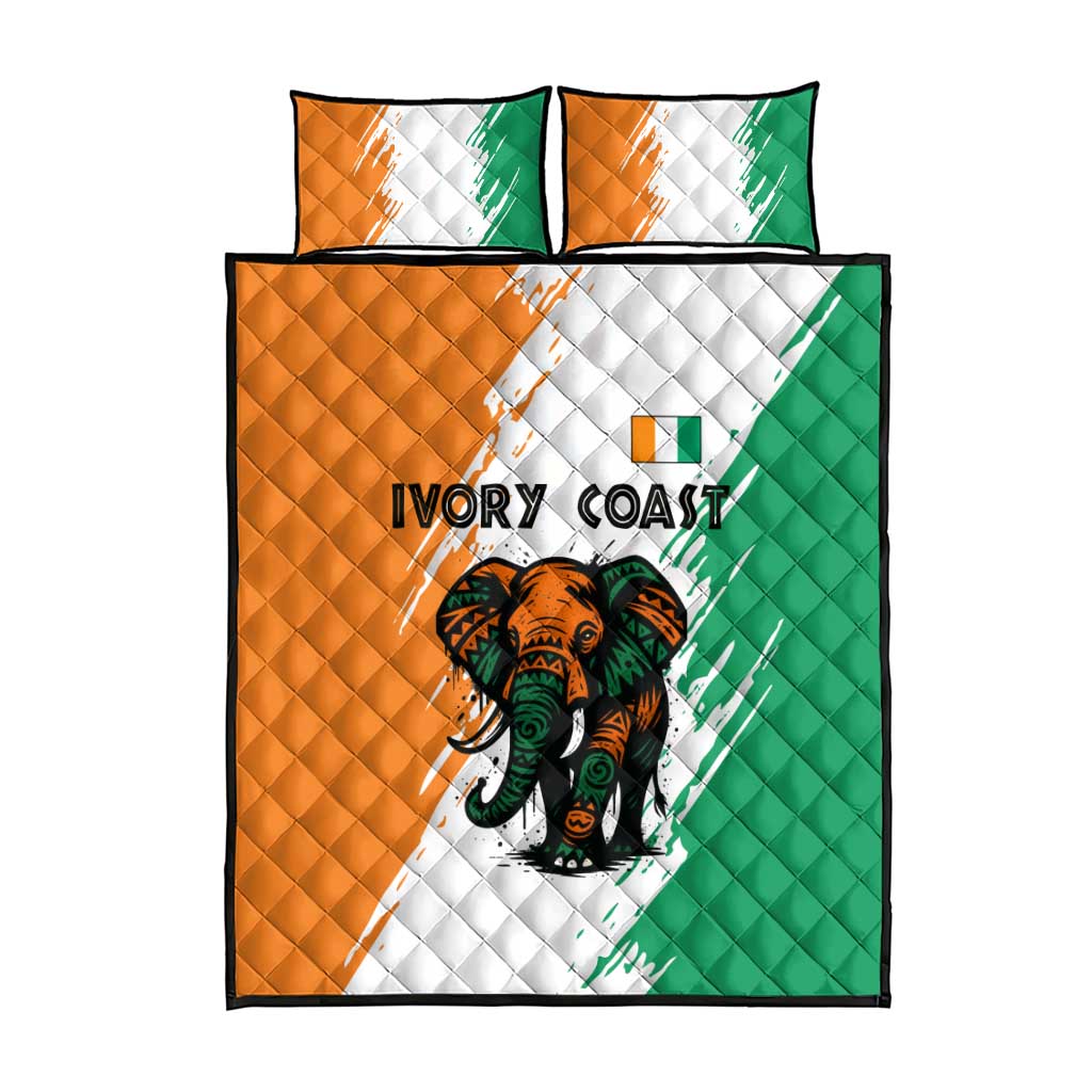 Ivory Coast Quilt Bed Set African Elephant in Ivorian Flag Colors TS04
