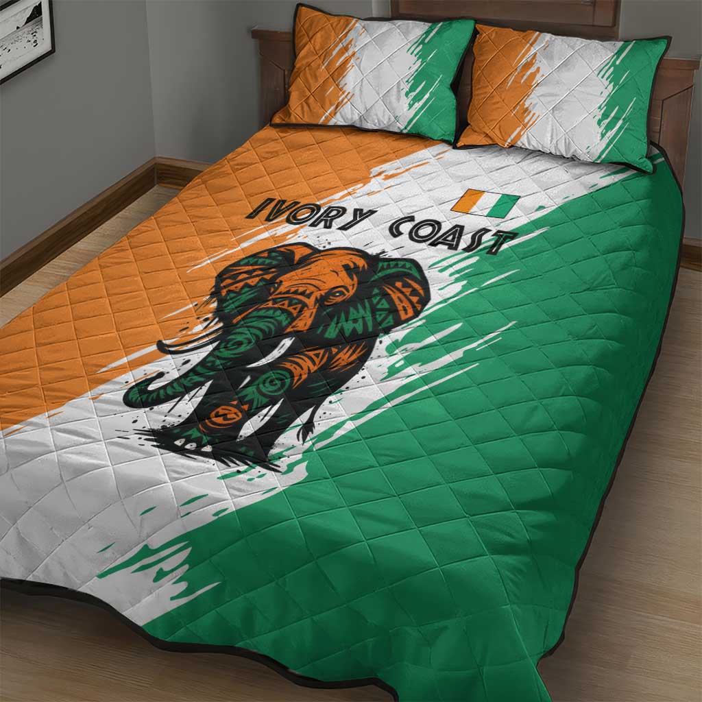 Ivory Coast Quilt Bed Set African Elephant in Ivorian Flag Colors TS04