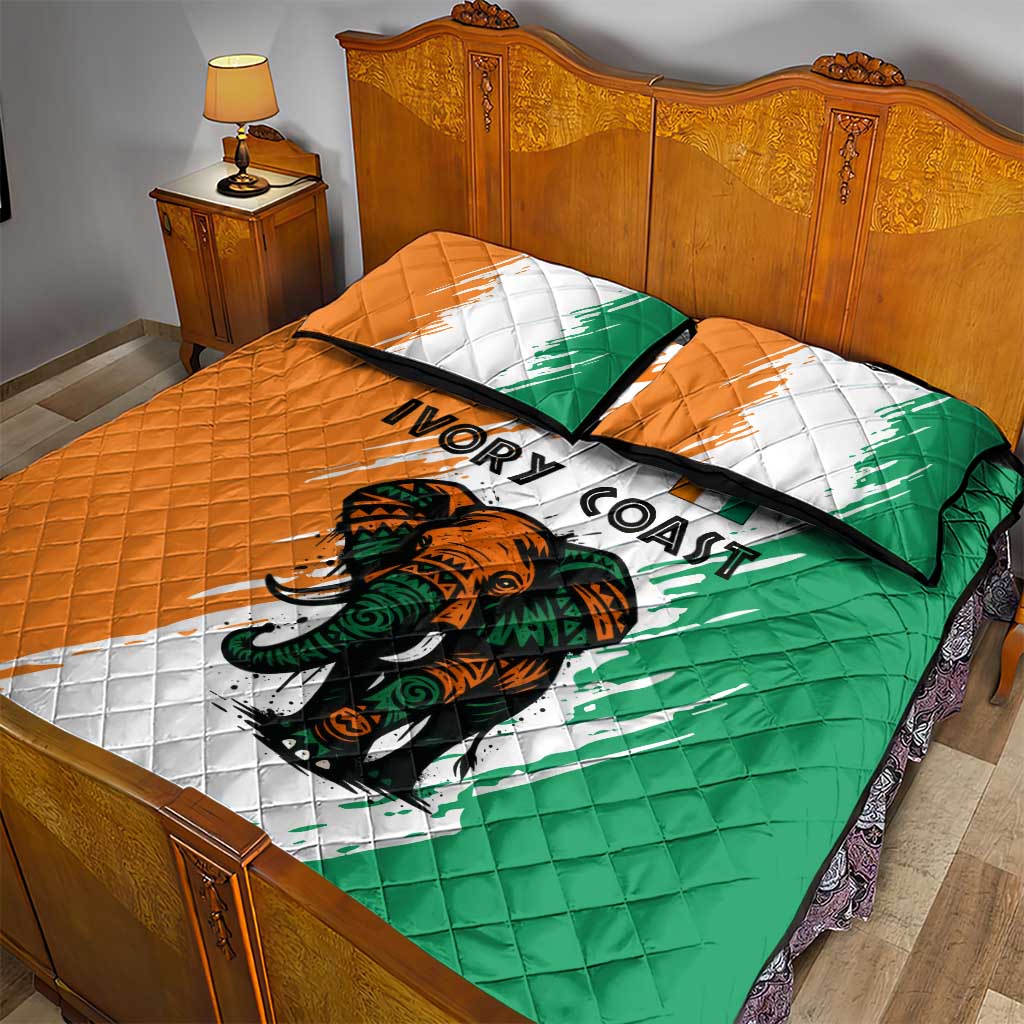 Ivory Coast Quilt Bed Set African Elephant in Ivorian Flag Colors TS04