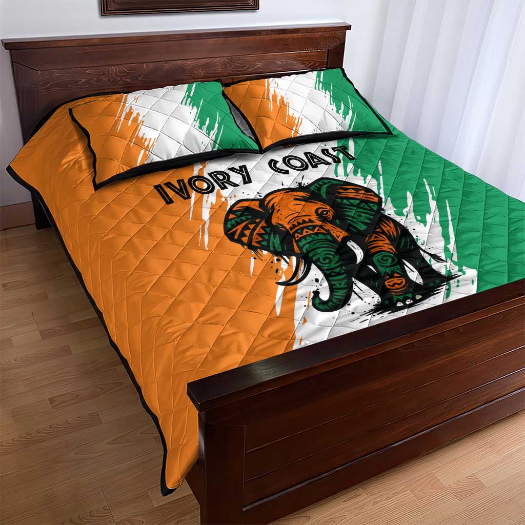 Ivory Coast Quilt Bed Set African Elephant in Ivorian Flag Colors TS04