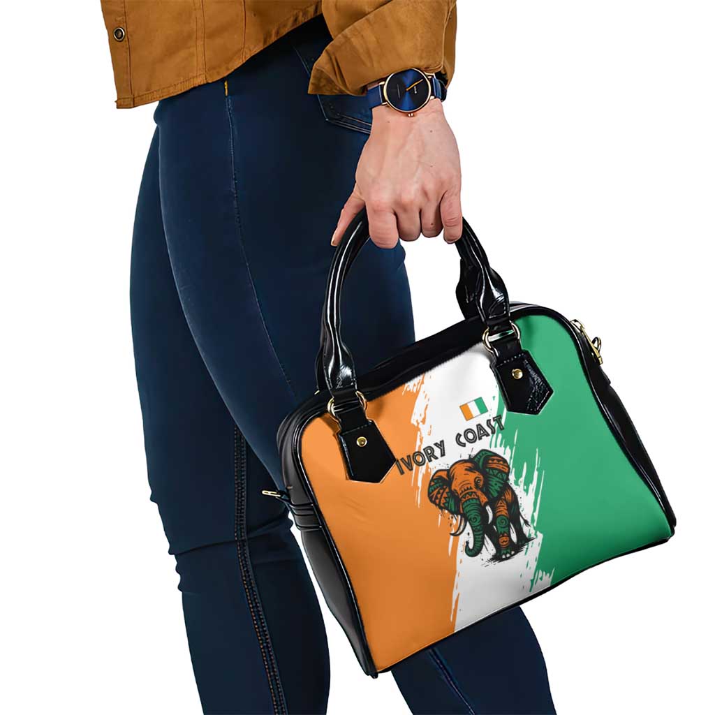 Ivory Coast Shoulder Handbag with Tribal Elephant and Paint Splash Design TS04