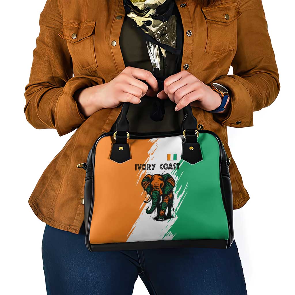 Ivory Coast Shoulder Handbag with Tribal Elephant and Paint Splash Design TS04