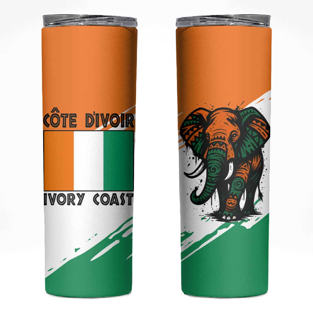 Ivory Coast Skinny Tumbler African Elephant in Ivorian Flag Colors TS04