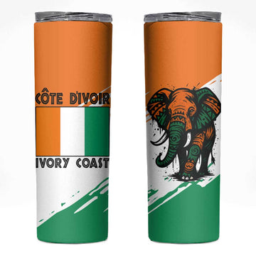 Ivory Coast Skinny Tumbler African Elephant in Ivorian Flag Colors TS04