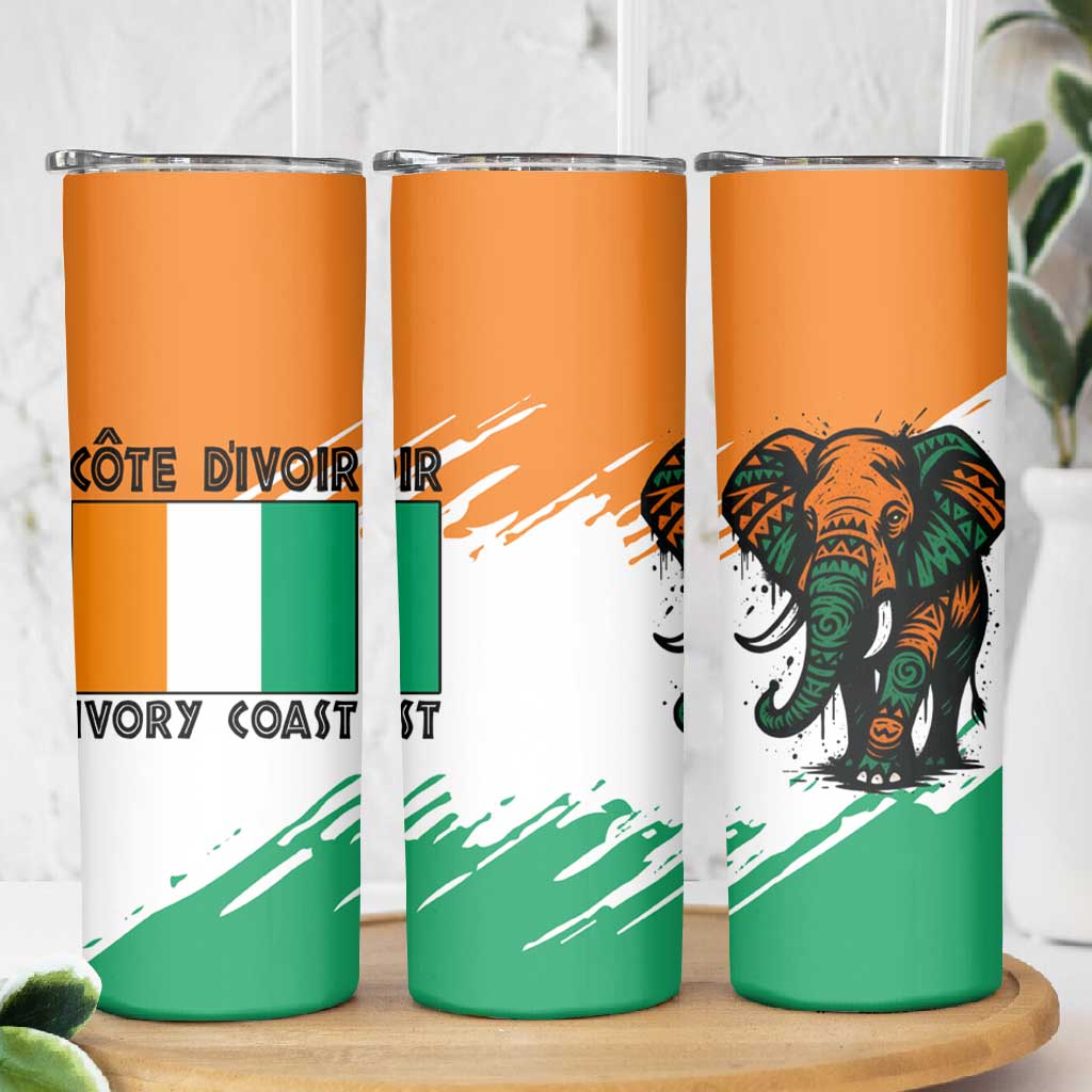 Ivory Coast Skinny Tumbler African Elephant in Ivorian Flag Colors TS04