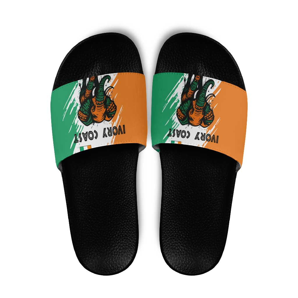Ivory Coast Slide Sandals with Tribal Elephant and Paint Splash Design TS04