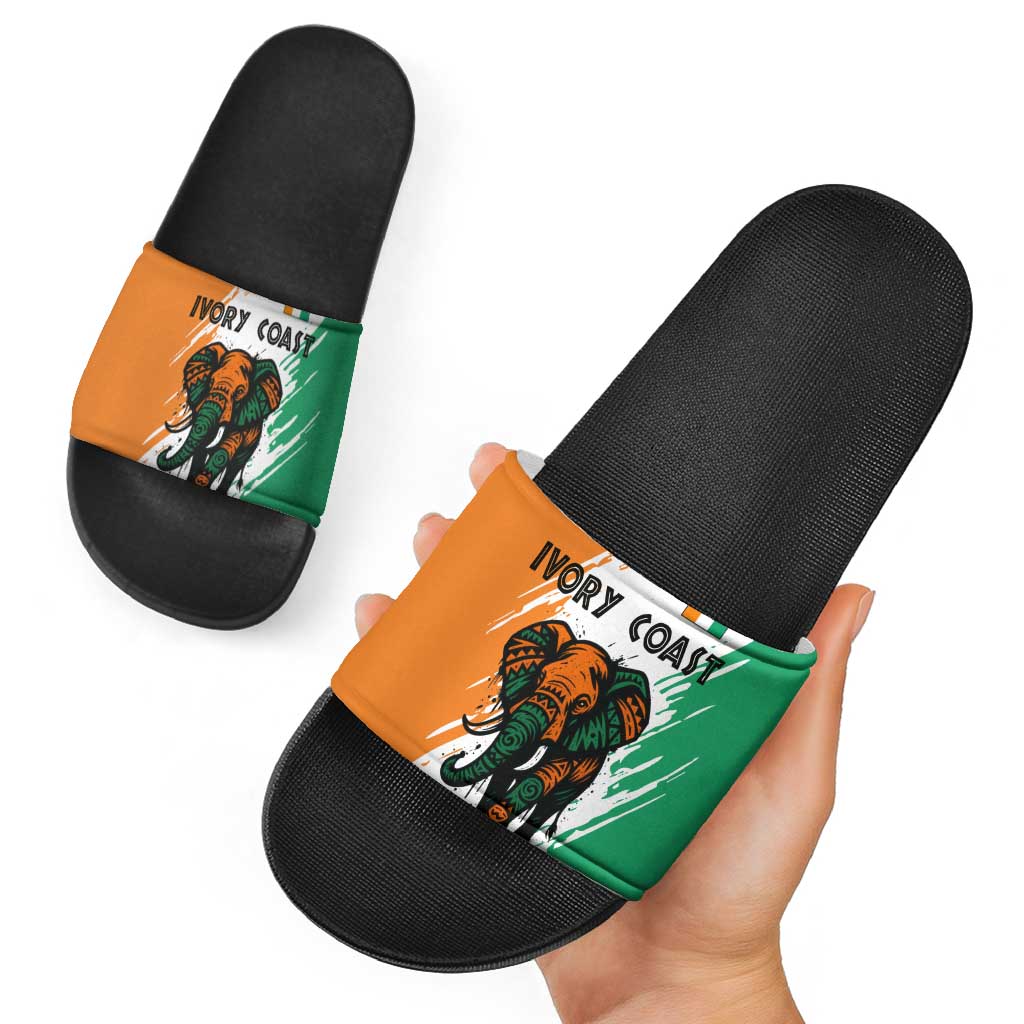 Ivory Coast Slide Sandals with Tribal Elephant and Paint Splash Design TS04