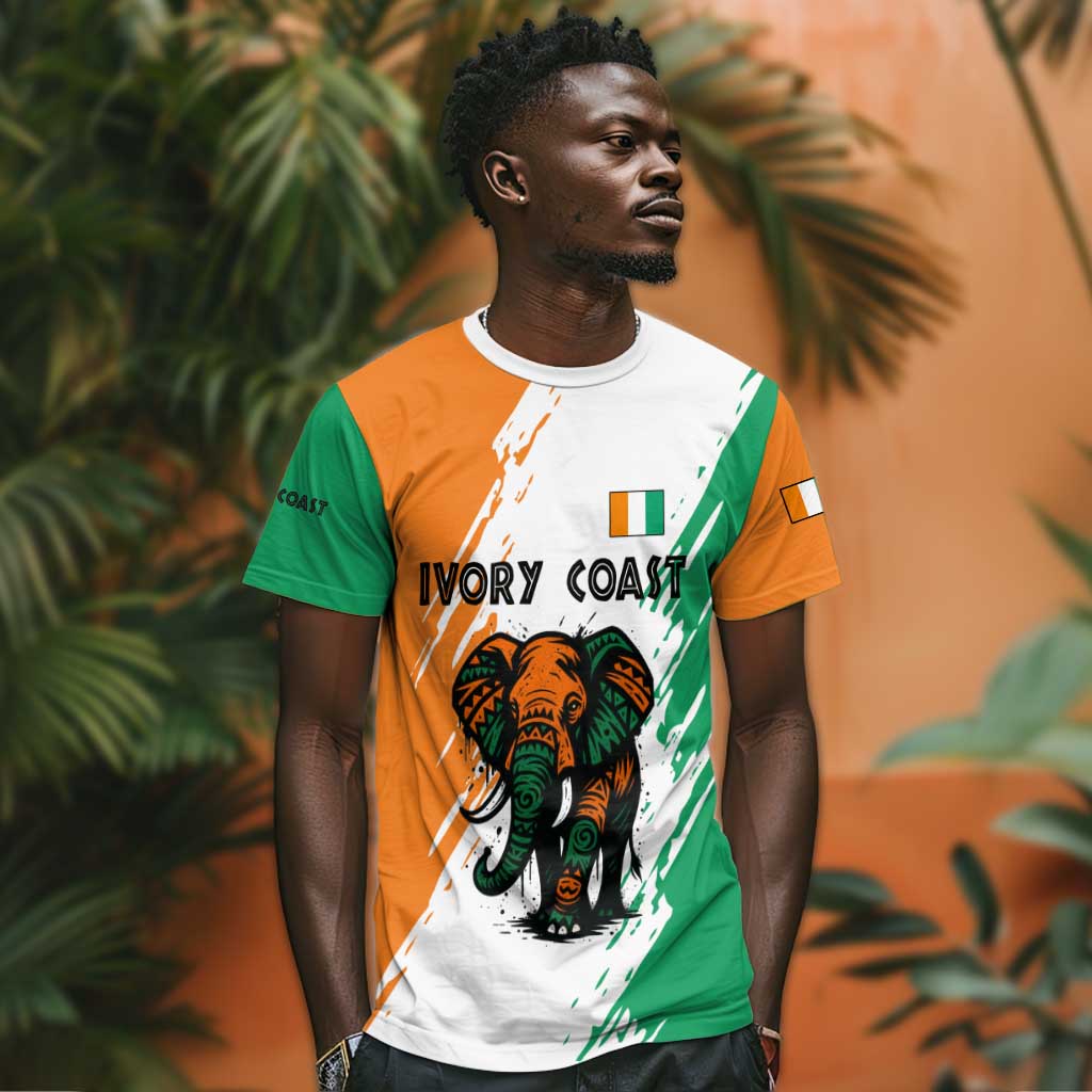 Ivory Coast T shirt African Elephant in Ivorian Flag Colors TS04